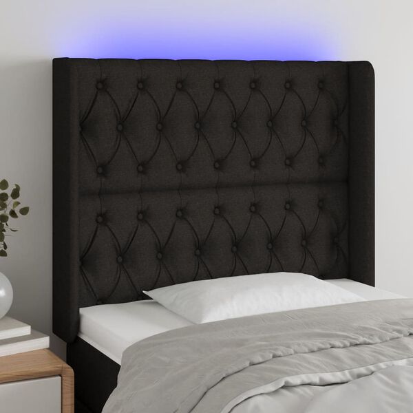 vidaXL fekete sz&ouml;vet LED-es fejt&aacute;mla 103x16x118/128 cm