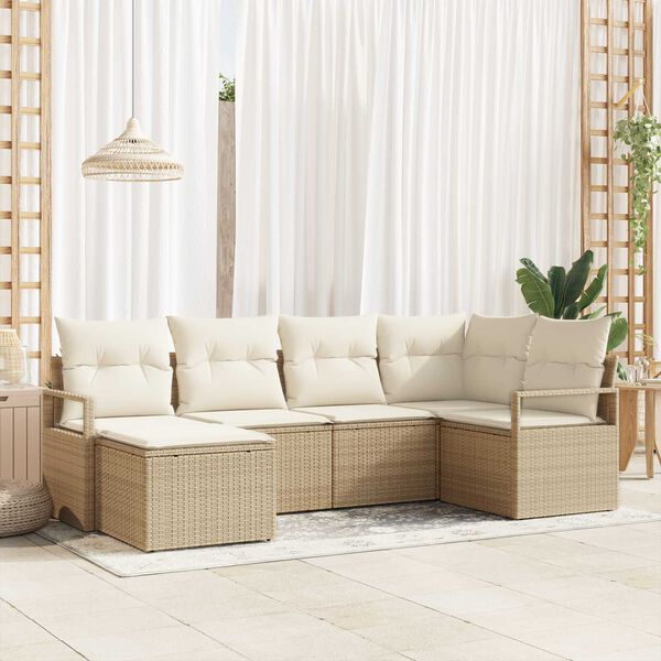 vidaXL Kanap&eacute; Szett p&aacute;rn&aacute;val t&aacute;rol&oacute;val 6 pcs Beige &eacute;s kr&eacute;m polirattan