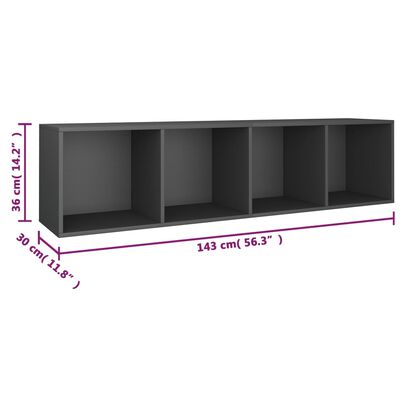 vidaXL szürke forgácslap könyv-/TV-szekrény 36 x 30 x 143 cm