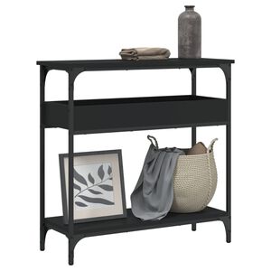 vidaXL fekete szerelt fa t&aacute;lal&oacute;asztal polccal 75x29x75 cm