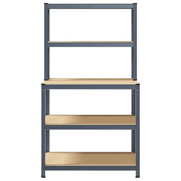 vidaXL 5 szintes antracit ac&eacute;l &eacute;s szerelt fa munkaasztal polcokkal
