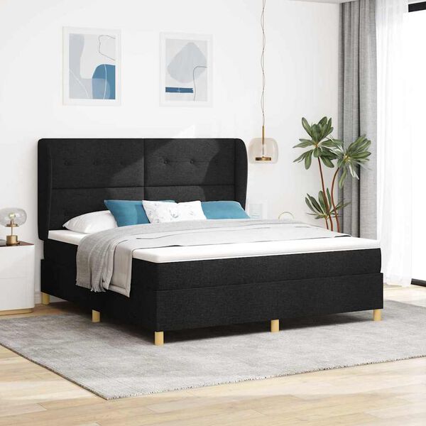 vidaXL Boxspring &aacute;gy matraccal S&ouml;t&eacute;tsz&uuml;rke 90x190 cm Sz&ouml;vet Fekete