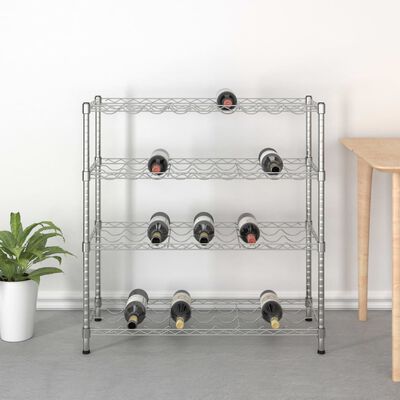 324638 vidaXL 4-Tier Wine Rack for 36 Bottles Chromed Iron