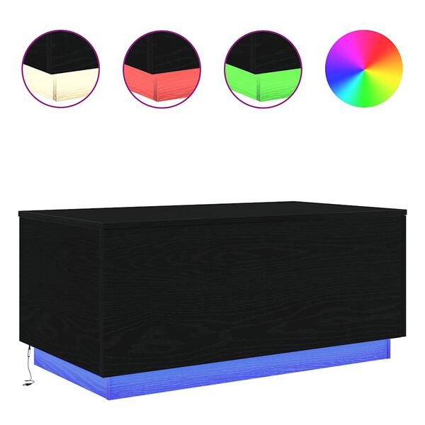 vidaXL fekete t&ouml;lgy doh&aacute;nyz&oacute;asztal LED-l&aacute;mp&aacute;kkal 90x50x40 cm