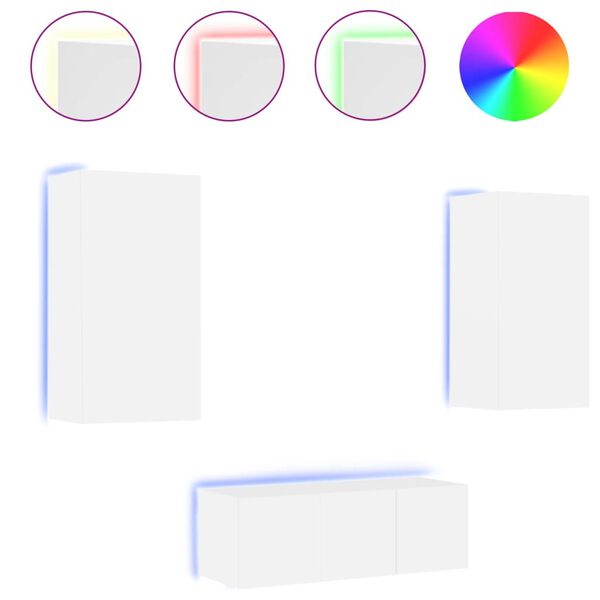 vidaXL 4 darab fehér szerelt fa fali TV-bútor LED-del