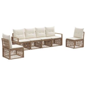 vidaXL Kerti Kanap&eacute; Szett 6 pcs B&eacute;zs polirattan