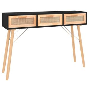 vidaXL fekete t&ouml;m&ouml;r fenyő &eacute;s term&eacute;szetes rattan kisasztal 105x30x75 cm