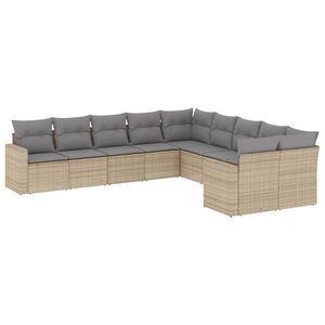 vidaXL 10 r&eacute;szes b&eacute;zs polyrattan kerti &uuml;lőgarnit&uacute;ra p&aacute;rn&aacute;val