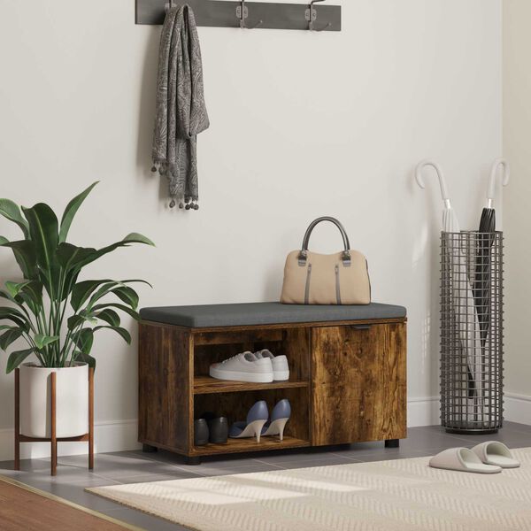 vidaXL Előt&eacute;r pad F&uuml;st&ouml;lt T&ouml;lgy 80 x 38 x 46 cm Műanyag Fa &eacute;s Sz&ouml;vet