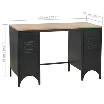 vidaXL tömör fenyőfa és acél kétszekrényes íróasztal 100 x 50 x 76 cm