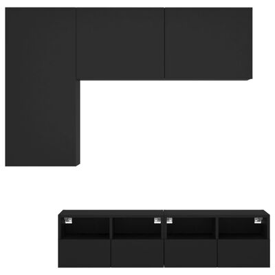 vidaXL 4 darab fekete szerelt fa falra szerelhető TV-bútor