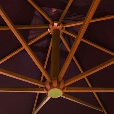 vidaXL bordó tömör fenyőfa függő napernyő rúddal 3 x 3 m