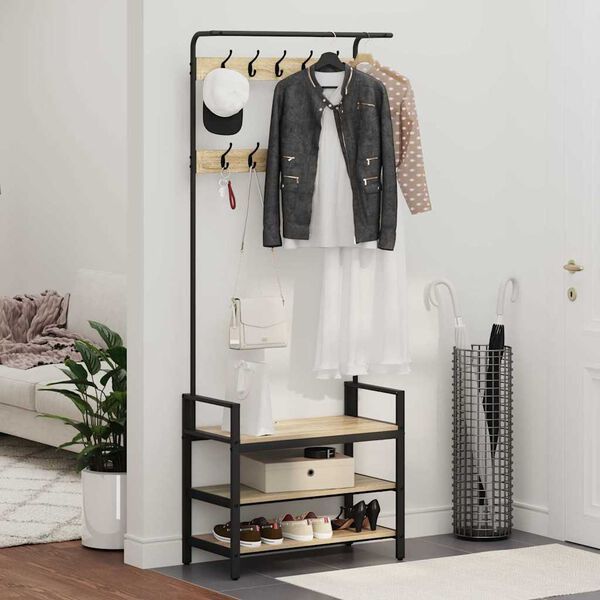 vidaXL Kab&aacute;thorog polcokkal Sonoma t&ouml;lgy 75 x 34 x 184 cm Faanyag