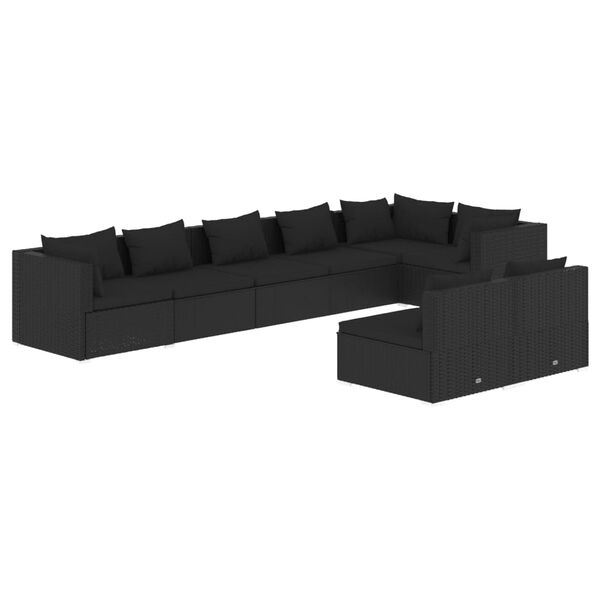vidaXL 8 részes fekete polyrattan kerti ülőgarnitúra párnákkal