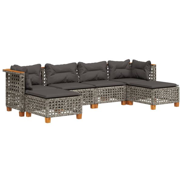 vidaXL 6 részes szürke polyrattan kerti ülőgarnitúra párnákkal