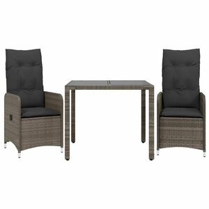vidaXL 3 r&eacute;szes sz&uuml;rke polyrattan kerti bisztr&oacute;garnit&uacute;ra p&aacute;rn&aacute;kkal
