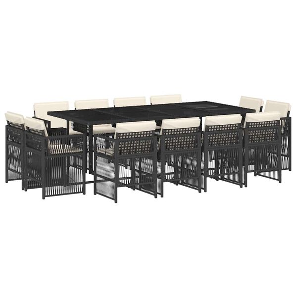 vidaXL 13 r&eacute;szes fekete polyrattan kerti &uuml;lőgarnit&uacute;ra p&aacute;rn&aacute;kkal