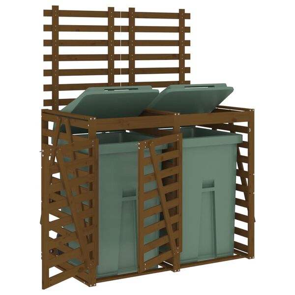 vidaXL dupla m&eacute;zbarna t&ouml;m&ouml;r fenyőfa g&ouml;rgős szemeteskuka-t&aacute;rol&oacute;