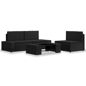 vidaXL 4 r&eacute;szes fekete polyrattan kerti &uuml;lőgarnit&uacute;ra