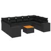vidaXL 10 r&eacute;szes fekete polyrattan kerti &uuml;lőgarnit&uacute;ra p&aacute;rn&aacute;kkal