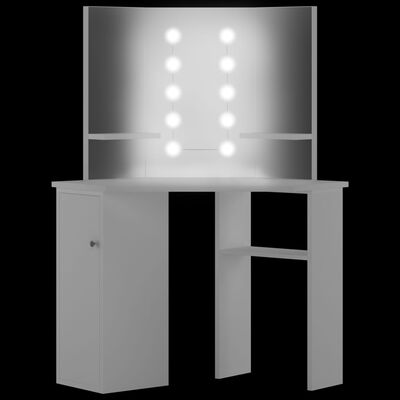 vidaXL fehér sarok-fésülködőasztal LED-izzókkal
