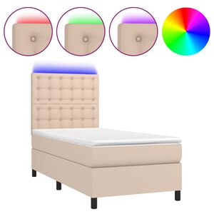 vidaXL cappuccino sz&iacute;nű műbőr rug&oacute;s &aacute;gy matraccal &eacute;s LED-del 80x200 cm