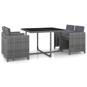 vidaXL 5-r&eacute;szes sz&uuml;rke k&uuml;lt&eacute;ri polyrattan &eacute;tkezőszett p&aacute;rn&aacute;kkal