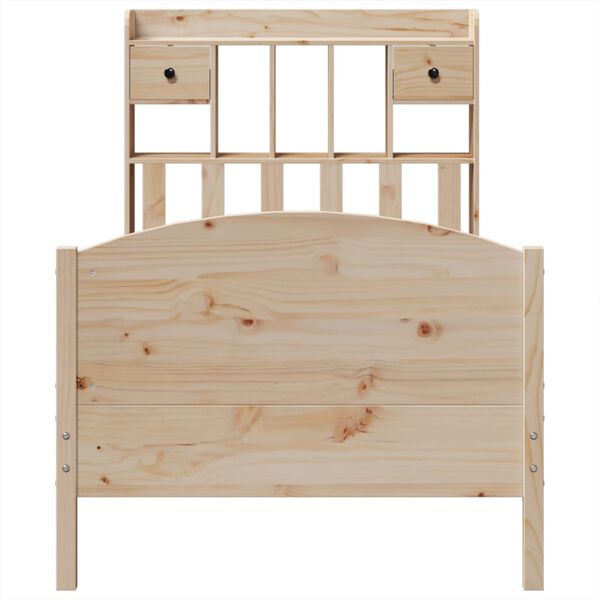 vidaXL t&ouml;m&ouml;r fenyőfa k&ouml;nyvespolcos &aacute;gy matrac n&eacute;lk&uuml;l 90 x 190 cm