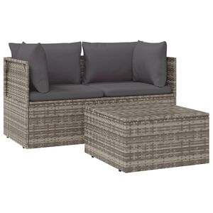 vidaXL 3 r&eacute;szes sz&uuml;rke polyrattan kerti &uuml;lőgarnit&uacute;ra p&aacute;rn&aacute;kkal