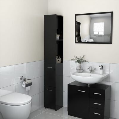 vidaXL fekete forgácslap fürdőszobaszekrény 25 x 25 x 170 cm
