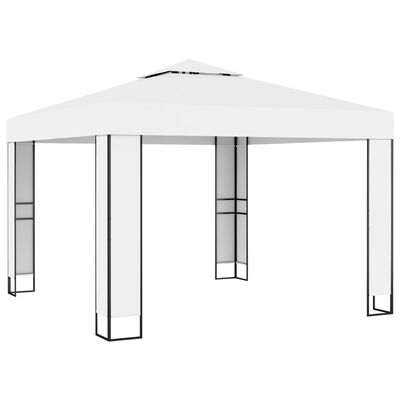 vidaXL fehér dupla tetős pavilon LED fényfüzérrel 3 x 3 m