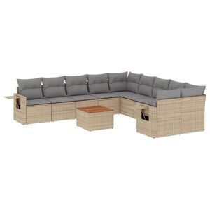 vidaXL 11 r&eacute;szes b&eacute;zs polyrattan kerti &uuml;lőgarnit&uacute;ra p&aacute;rn&aacute;kkal