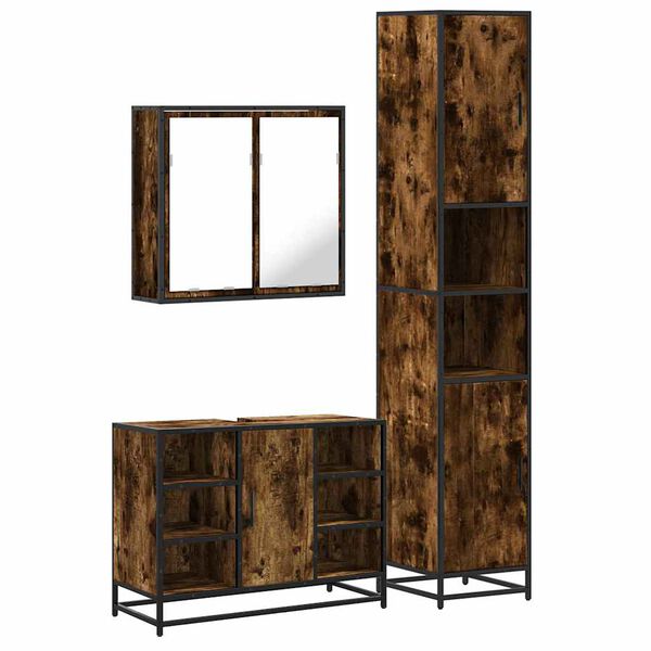 vidaXL 3 r&eacute;szes f&uuml;st&ouml;s t&ouml;lgy sz&iacute;nű szerelt fa f&uuml;rdőszobai b&uacute;torszett