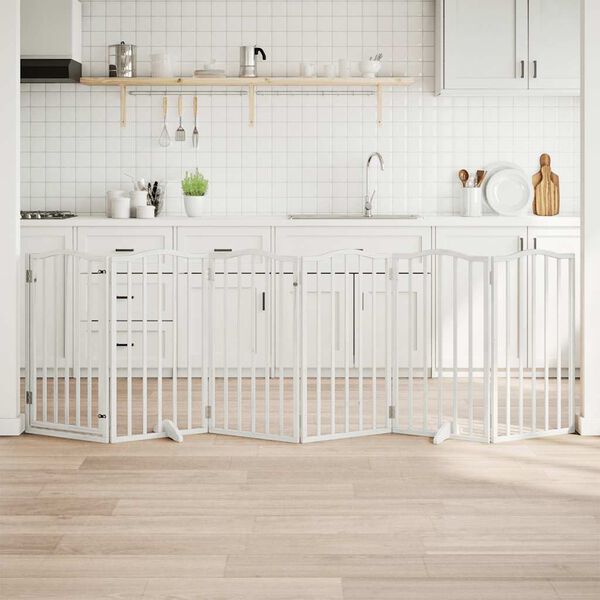 vidaXL feh&eacute;r ny&aacute;rfa 6 paneles &ouml;sszecsukhat&oacute; kutyakapu ajt&oacute;val 300 cm