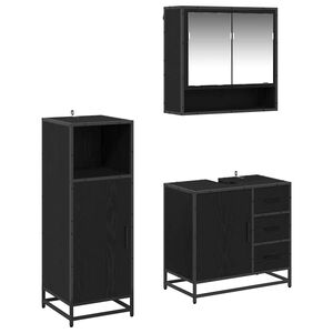 vidaXL F&uuml;rdőszoba b&uacute;tor szett fi&oacute;kkal 3 pcs Fekete t&ouml;lgy Faanyag