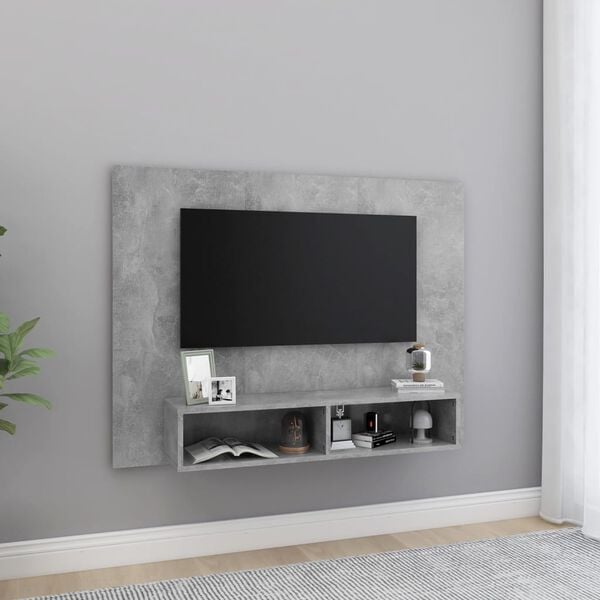 vidaXL betonsz&uuml;rke szerelt fa fali TV-szekr&eacute;ny 120 x 23,5 x 90 cm