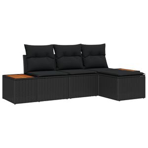 vidaXL Kerti Kanap&eacute; Szett p&aacute;rn&aacute;val 4 pcs Fekete Poly Rattan