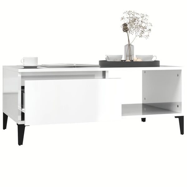 vidaXL magasfényű fehér szerelt fa dohányzóasztal 90 x 50 x 36,5 cm