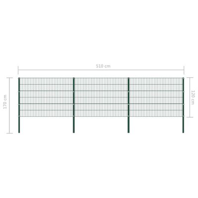vidaXL zöld vas kerítéspanel oszlopokkal 5,1 x 1,2 m