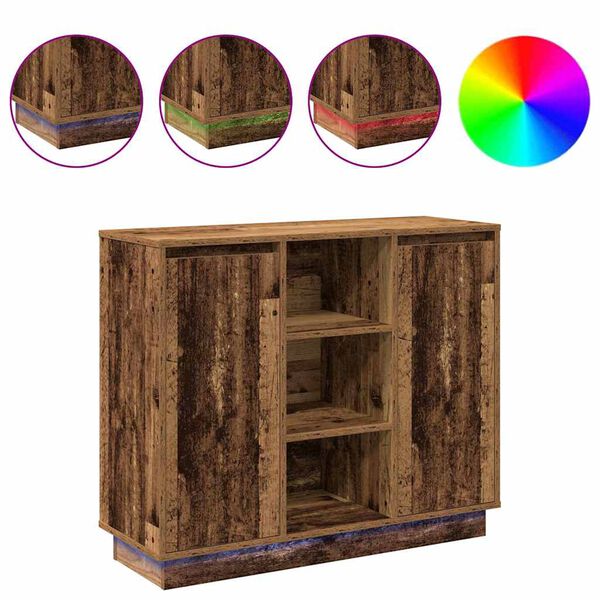 vidaXL LED tálaló LED -es lámpákkal Öreg fa 90 x 32 x 75 cm Faanyag