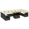 vidaXL 11 r&eacute;szes fekete polyrattan kerti &uuml;lőgarnit&uacute;ra p&aacute;rn&aacute;kkal