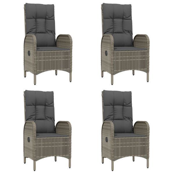 vidaXL 5 r&eacute;szes fekete &eacute;s sz&uuml;rke polyrattan kerti &eacute;tkezőszett p&aacute;rn&aacute;val