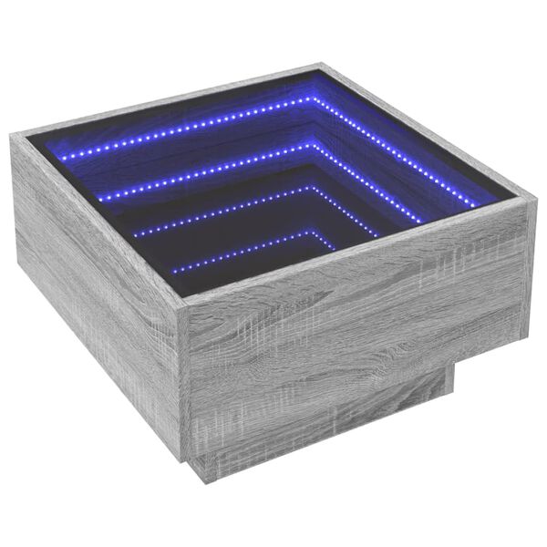 vidaXL szürke sonoma szerelt fa dohányzóasztal LED-del 50 x 50 x 30 cm