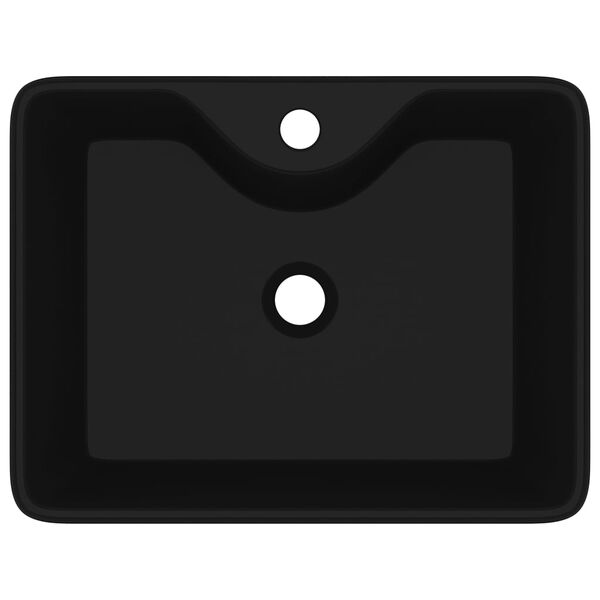 Négyszögletes kerámia fürdőszoba mosdókagyló csaptelep lyukkal fekete