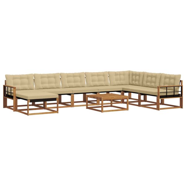 vidaXL K&uuml;lt&eacute;ri kanap&eacute; szett 9 pcs Term&eacute;szetes &eacute;s b&eacute;zs T&ouml;m&ouml;r Ak&aacute;cfa