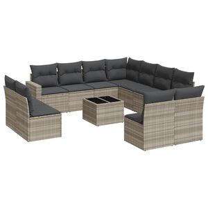 vidaXL 12 r&eacute;szes vil&aacute;gossz&uuml;rke polyrattan kerti &uuml;lőgarnit&uacute;ra p&aacute;rn&aacute;val