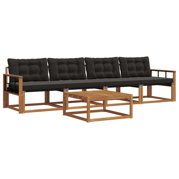 vidaXL K&uuml;lt&eacute;ri kanap&eacute; szett p&aacute;rn&aacute;val 5 pcs Term&eacute;szetes &eacute;s fekete