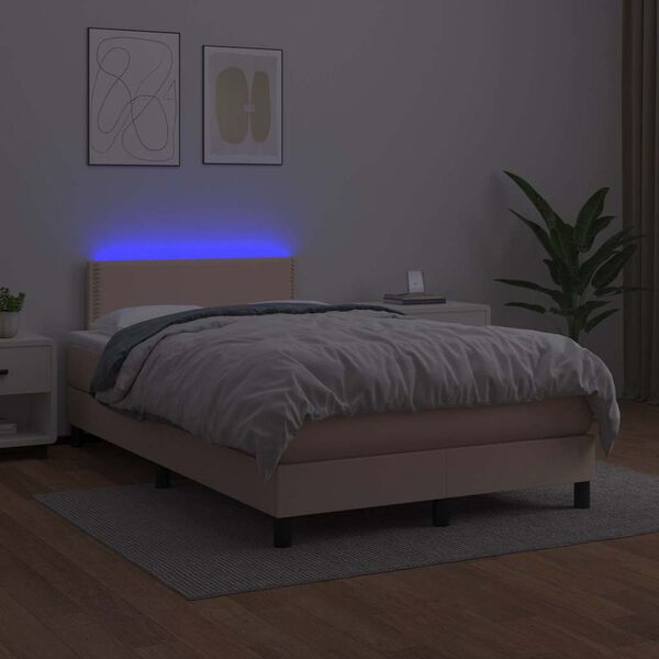 vidaXL cappuccino sz&iacute;nű műbőr rug&oacute;s &eacute;s LED-es &aacute;gy matraccal 120x190 cm