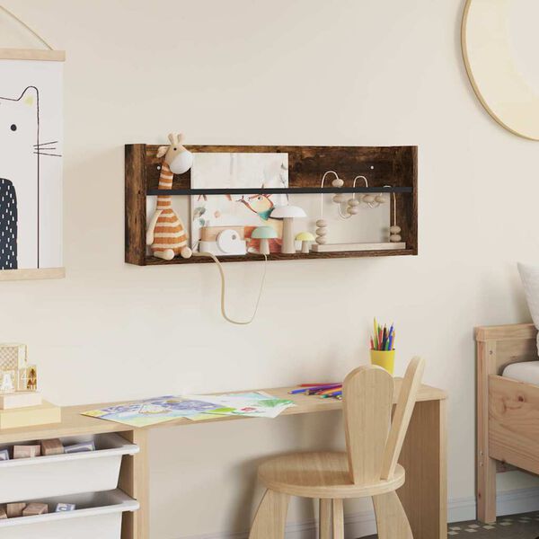 vidaXL Magazin &aacute;llv&aacute;ny polcokkal F&uuml;st&ouml;lt t&ouml;lgy 80 x 12 x 30 cm Faanyag