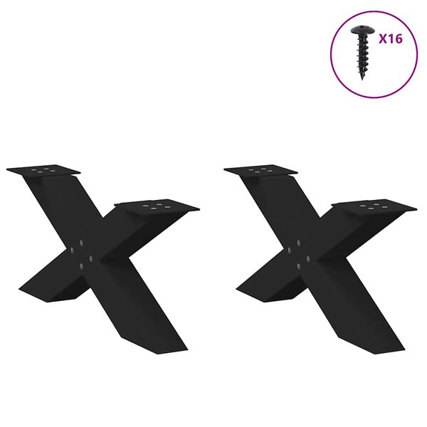 vidaXL 2 db fekete, X alak&uacute; ac&eacute;l doh&aacute;nyz&oacute;asztal l&aacute;b 70 x (30-31) cm